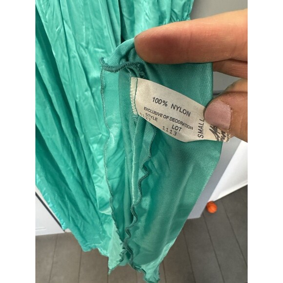 Vintage Miss Elaine Nightgown Slip Dress Womens Small Nylon Blue Mint 3/4 Sleeve - Picture 10 of 10